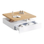 Multifunctional Square 360° Swivel Coffee Table with Drawer, White High-Gloss 2-Tier Center Table - Image 13