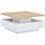 Multifunctional Square 360° Swivel Coffee Table with Drawer, White High-Gloss 2-Tier Center Table - Image 14
