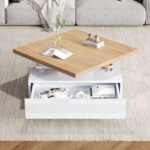Multifunctional Square 360° Swivel Coffee Table with Drawer, White High-Gloss 2-Tier Center Table - Image 15