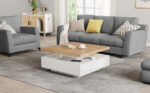 Multifunctional Square 360° Swivel Coffee Table with Drawer, White High-Gloss 2-Tier Center Table - Image 3