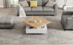 Multifunctional Square 360° Swivel Coffee Table with Drawer, White High-Gloss 2-Tier Center Table - Image 4