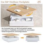 Multifunctional Square 360° Swivel Coffee Table with Drawer, White High-Gloss 2-Tier Center Table - Image 35