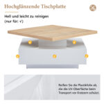 Multifunctional Square 360° Swivel Coffee Table with Drawer, White High-Gloss 2-Tier Center Table - Image 36