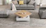 Multifunctional Square 360° Swivel Coffee Table with Drawer, White High-Gloss 2-Tier Center Table - Image 5