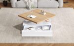 Multifunctional Square 360° Swivel Coffee Table with Drawer, White High-Gloss 2-Tier Center Table - Image 39