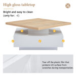 Multifunctional Square 360° Swivel Coffee Table with Drawer, White High-Gloss 2-Tier Center Table - Image 42