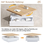 Multifunctional Square 360° Swivel Coffee Table with Drawer, White High-Gloss 2-Tier Center Table - Image 43