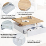 Multifunctional Square 360° Swivel Coffee Table with Drawer, White High-Gloss 2-Tier Center Table - Image 50
