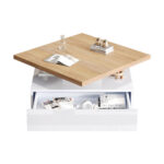 Multifunctional Square 360° Swivel Coffee Table with Drawer, White High-Gloss 2-Tier Center Table - Image 54