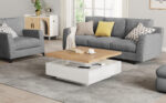 Multifunctional Square 360° Swivel Coffee Table with Drawer, White High-Gloss 2-Tier Center Table - Image 7