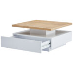Multifunctional Square 360° Swivel Coffee Table with Drawer, White High-Gloss 2-Tier Center Table - Image 59