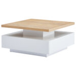 Multifunctional Square 360° Swivel Coffee Table with Drawer, White High-Gloss 2-Tier Center Table - Image 60
