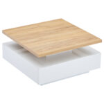 Multifunctional Square 360° Swivel Coffee Table with Drawer, White High-Gloss 2-Tier Center Table - Image 66