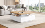 Multifunctional Square 360° Swivel Coffee Table with Drawer, White High-Gloss 2-Tier Center Table - Image 8