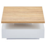 Multifunctional Square 360° Swivel Coffee Table with Drawer, White High-Gloss 2-Tier Center Table - Image 68