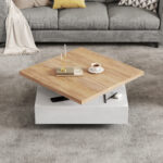 Multifunctional Square 360° Swivel Coffee Table with Drawer, White High-Gloss 2-Tier Center Table - Image 70