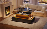 Modern Black High-Gloss Coffee Table with LED Lighting and 4 Drawers - Stylish Side Table, 90x55x41 cm - Image 9