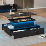Modern Black High-Gloss Coffee Table with LED Lighting and 4 Drawers - Stylish Side Table, 90x55x41 cm - Image 13