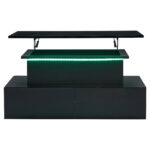 Modern Black High-Gloss Coffee Table with LED Lighting and 4 Drawers - Stylish Side Table, 90x55x41 cm - Image 15