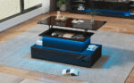 Modern Black High-Gloss Coffee Table with LED Lighting and 4 Drawers - Stylish Side Table, 90x55x41 cm - Image 2