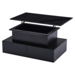 Modern Black High-Gloss Coffee Table with LED Lighting and 4 Drawers - Stylish Side Table, 90x55x41 cm - Image 33