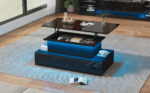 Modern Black High-Gloss Coffee Table with LED Lighting and 4 Drawers - Stylish Side Table, 90x55x41 cm - Image 40