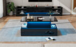 Modern Black High-Gloss Coffee Table with LED Lighting and 4 Drawers - Stylish Side Table, 90x55x41 cm - Image 49