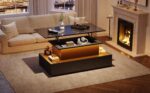 Modern Black High-Gloss Coffee Table with LED Lighting and 4 Drawers - Stylish Side Table, 90x55x41 cm - Image 51