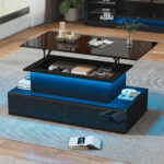 Modern Black High-Gloss Coffee Table with LED Lighting and 4 Drawers - Stylish Side Table, 90x55x41 cm - Image 52