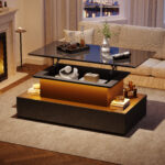 Modern Black High-Gloss Coffee Table with LED Lighting and 4 Drawers - Stylish Side Table, 90x55x41 cm - Image 53