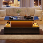 Modern Black High-Gloss Coffee Table with LED Lighting and 4 Drawers - Stylish Side Table, 90x55x41 cm - Image 54