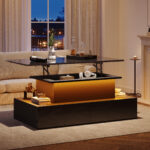 Modern Black High-Gloss Coffee Table with LED Lighting and 4 Drawers - Stylish Side Table, 90x55x41 cm - Image 57
