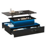 Modern Black High-Gloss Coffee Table with LED Lighting and 4 Drawers - Stylish Side Table, 90x55x41 cm - Image 60