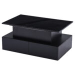 Modern Black High-Gloss Coffee Table with LED Lighting and 4 Drawers - Stylish Side Table, 90x55x41 cm - Image 76