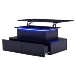 Modern Black High-Gloss Coffee Table with LED Lighting and 4 Drawers - Stylish Side Table, 90x55x41 cm - Image 78