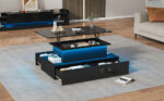 Modern Black High-Gloss Coffee Table with LED Lighting and 4 Drawers - Stylish Side Table, 90x55x41 cm - Image 5