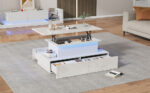 Modern White High-Gloss Coffee Table with LED Lighting and 4 Drawers - Stylish 90x55x41 cm Side Table - Image 2