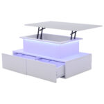 Modern White High-Gloss Coffee Table with LED Lighting and 4 Drawers - Stylish 90x55x41 cm Side Table - Image 13