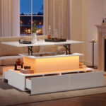 Modern White High-Gloss Coffee Table with LED Lighting and 4 Drawers - Stylish 90x55x41 cm Side Table - Image 17