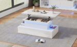 Modern White High-Gloss Coffee Table with LED Lighting and 4 Drawers - Stylish 90x55x41 cm Side Table - Image 3