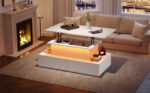 Modern White High-Gloss Coffee Table with LED Lighting and 4 Drawers - Stylish 90x55x41 cm Side Table - Image 43