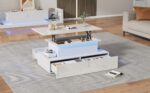 Modern White High-Gloss Coffee Table with LED Lighting and 4 Drawers - Stylish 90x55x41 cm Side Table - Image 44