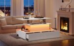 Modern White High-Gloss Coffee Table with LED Lighting and 4 Drawers - Stylish 90x55x41 cm Side Table - Image 45