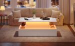Modern White High-Gloss Coffee Table with LED Lighting and 4 Drawers - Stylish 90x55x41 cm Side Table - Image 46