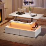 Modern White High-Gloss Coffee Table with LED Lighting and 4 Drawers - Stylish 90x55x41 cm Side Table - Image 47
