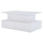 Modern White High-Gloss Coffee Table with LED Lighting and 4 Drawers - Stylish 90x55x41 cm Side Table