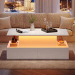 Modern White High-Gloss Coffee Table with LED Lighting and 4 Drawers - Stylish 90x55x41 cm Side Table - Image 49