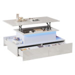 Modern White High-Gloss Coffee Table with LED Lighting and 4 Drawers - Stylish 90x55x41 cm Side Table - Image 58