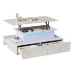 Modern White High-Gloss Coffee Table with LED Lighting and 4 Drawers - Stylish 90x55x41 cm Side Table - Image 58