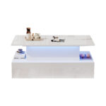 Modern White High-Gloss Coffee Table with LED Lighting and 4 Drawers - Stylish 90x55x41 cm Side Table - Image 60